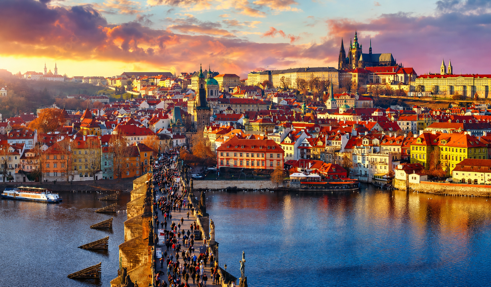 View of Prague Castle and Charles Bridge