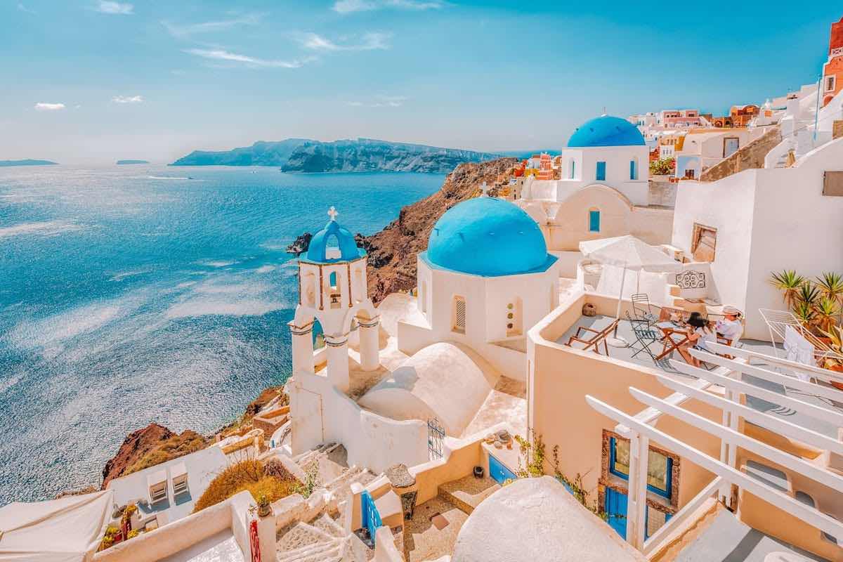 A vibrant seaside view in Santorini