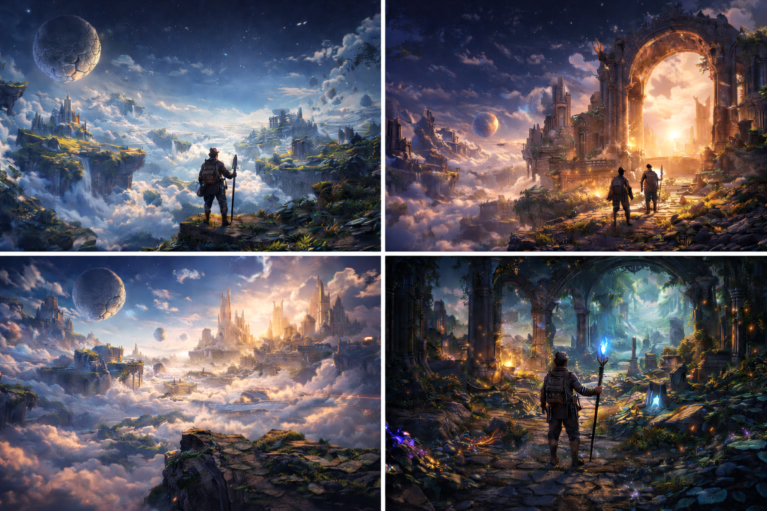Promotional artwork for Aetherfall showing floating islands and ancient ruins