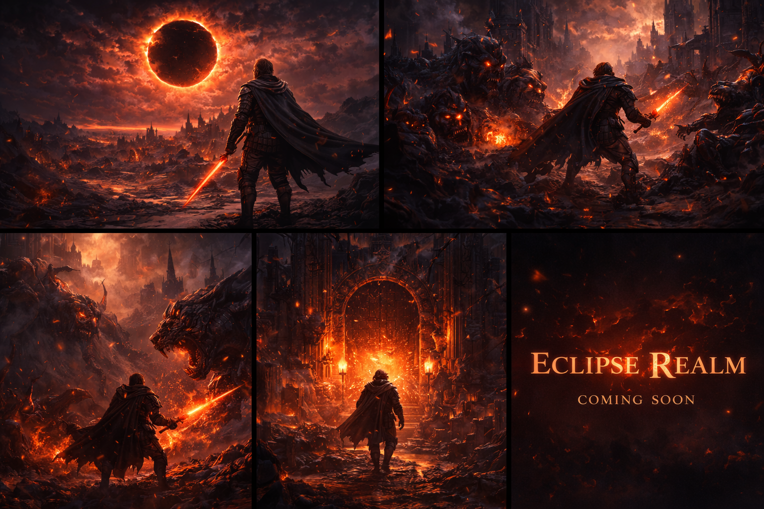 Eclipse Realm gameplay scenes showing ruined environments